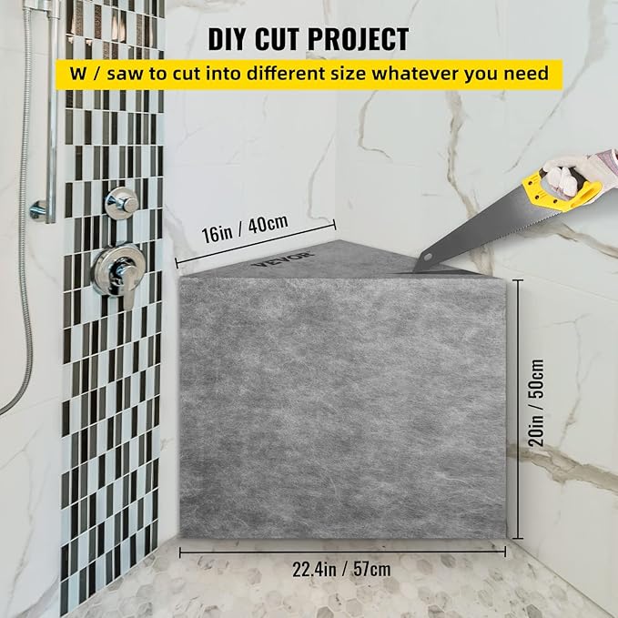 VEVOR Tile Shower Seat, 22.4" x 16" x 20" Ready to Tile Shower Seat, Factory Waterproof & 100% Leak Proof Tileable Shower Corner Seat, 440lbs Load-Bearing Triangular Board Shower Bench, Grey