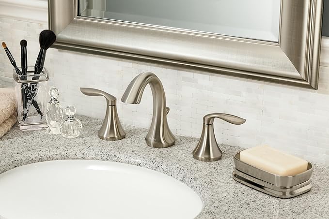 Moen Eva Brushed Nickel Two-Handle High Arc Widespread Bathroom Sink Faucet for 3-Hole Setups with Valve Included, TV6420BN