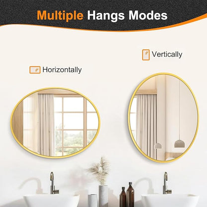 28x22 Gold Oval Bathroom Mirror for Over Sink, Aluminum Frame | HD Reflection No Distortion, Aluminum Frame, Mounting Hardware for Vertical or Horizontal Mount