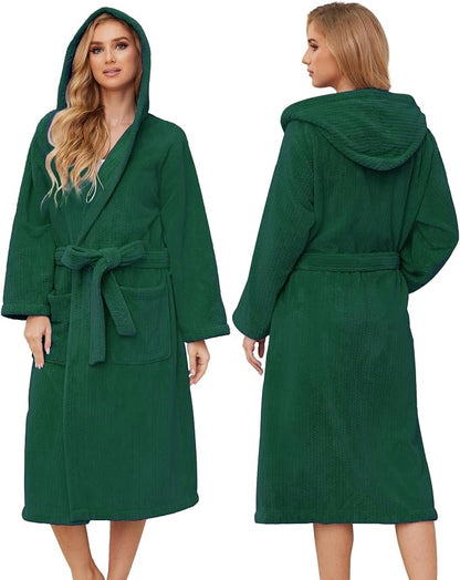 PJGGZ Hooded Bathrobes for Women, Soft Long Towel Robes for Women - Quick Dry yet Warm