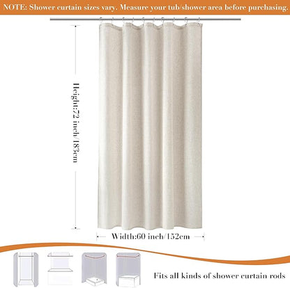 Linen Shower Curtain for Bathroom 54x72 Inch 1 Panel Cream Beige | Small Shower Curtains with Hook for Camper RV Narrow Singel, Neutral Rustic Boho Farmhouse, Simple Shower Decor,Natural Ivory