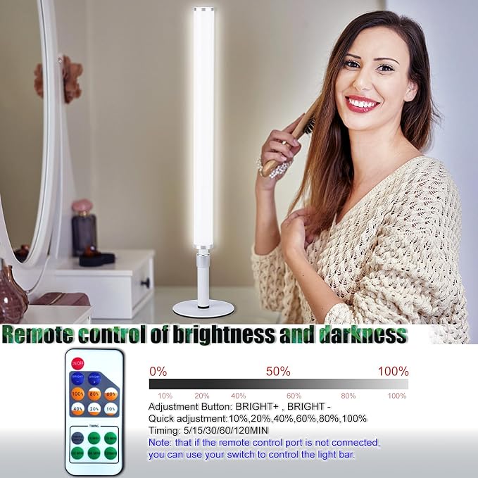 LED Vanity Lights for Mirror, Ultra bright/RA90/6000K/Dimming/Timer Makeup Lights, Height Adjustable 12V/18W Fill Light for Mirror, for Make up, Photography, Video Recording Conference Lighting