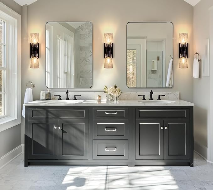 Black Bathroom Mirrors for Over Sink, 24x32 Inch Matte Black Mirror for Bathroom, Rectangle Metal Vanity Mirror for Wall-Modern Clean Design with Superior Stainless Steel Frame