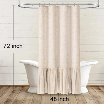 Farmhouse Shower Curtain Ruffle Linen Beige 48" W x 72" L | Linen Fabric, Farmhouse Boho, Bottom Ruffle, Rustic, Country, Natural Look, Washable, Shower Curtain for Bathroom Bathtub