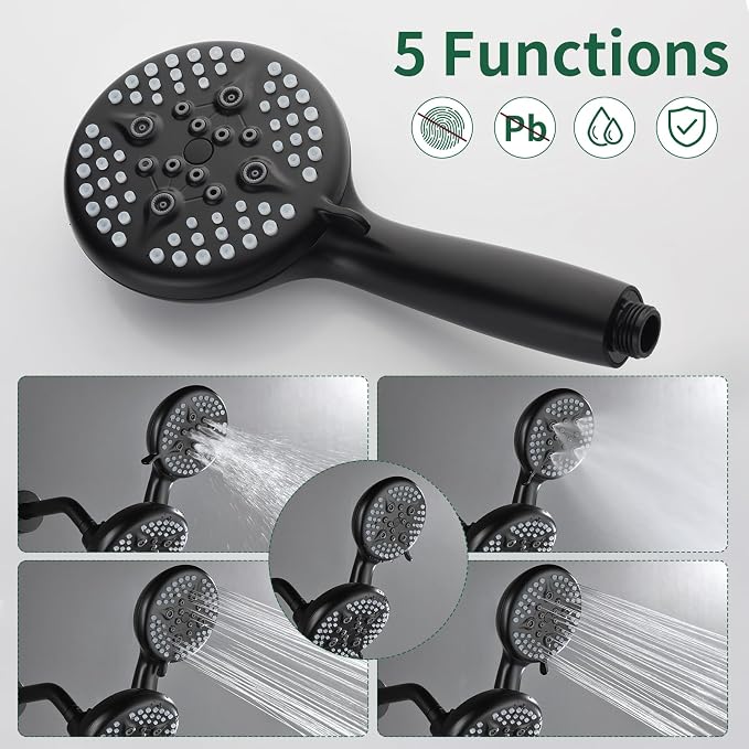 Shower Faucet Set with Tub Spout Tub and Shower Faucet Set Complete Dual Shower Head and Handheld Combo 2 in 1 Shower System with Tub Spout Tub and Shower Trim Kit Matte Black L829-7