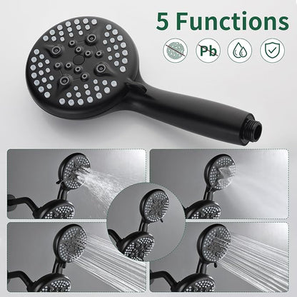 Shower Faucet Set with Tub Spout Tub and Shower Faucet Set Complete Dual Shower Head and Handheld Combo 2 in 1 Shower System with Tub Spout Tub and Shower Trim Kit Matte Black L829-7