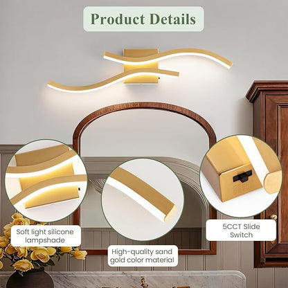 Bathroom Vanity Light Fixture, 26W 5CCT Dimmable Modern Led Bathroom Light Fixtures Over Mirror, LED Vanity Lighting Bar for Bathrooms (Gold, 24inch)