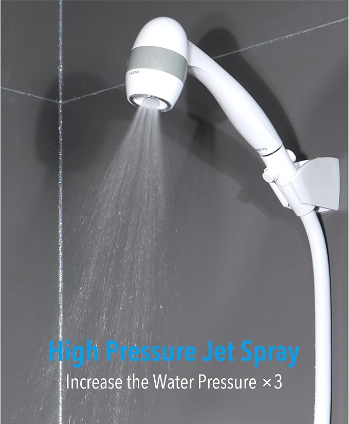 High Pressure RV Shower Head with Hose and On Off Switch, 3 Flow Rate for Saving Water, White