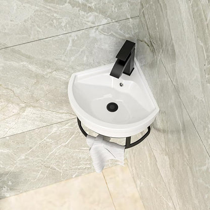 Lordear Corner Wall Mounted Bathroom Sink with Towel Rack – 11 4/5" x 11 4/5" Inch Triangular Wall Hung Porcelain Vessel Sink for Small Bathrooms One Hole Vanity Sink for Corner Installation