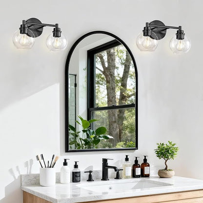 Bathroom Light Fixtures, Vanity Lights for Bathroom 2-Light Black, Bathroom Lighting Fixtures Over Mirror with Clear Glass Globe Shade, Bathroom Vanity Light for Living Room Kitchen Bedroom Hallway