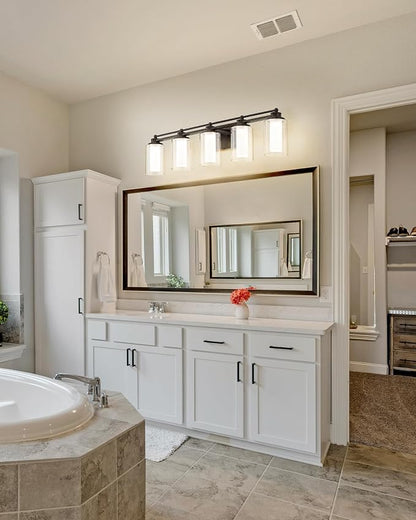 HWH 5-Light Bathroom Vanity Light Fixture, Clear Glass, 5HLT63B-5W-LED ORB | Dimmable, 5CCT, Oil-Rubbed Bronze, 30W, Bathroom Lights Over Mirror, Vanity Lights, Smooth LED Brightness Adjustment