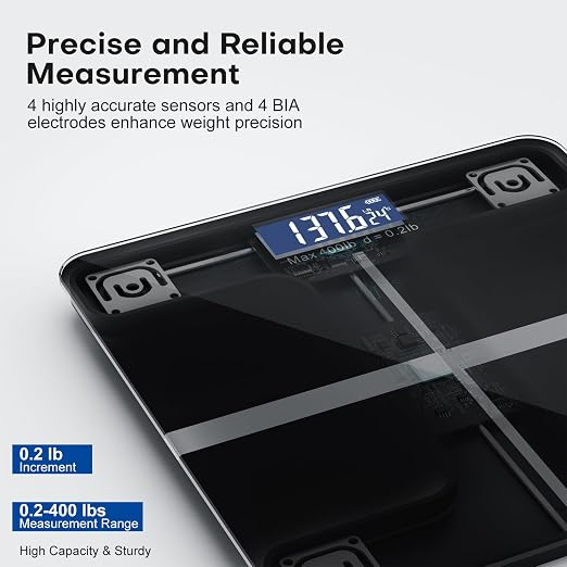 Bluetooth Digital Weight Scale, High-Precision Body Fat and Muscle Mass Analyzer, Supports Companion App to Store and Compare Historical Health Metrics Including Body Fat Percentage and Metabolic Age