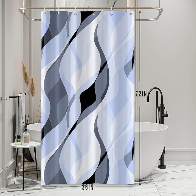Stall Shower Curtain, Small Light Blue Shower Curtain Set for Bathroom Modern Waterproof Shower Curtain Set with Hooks, 36x72 Inch
