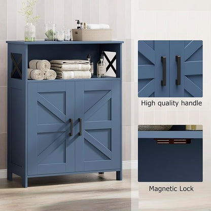 Homhedy Farmhouse Bathroom Storage Cabinet with Doors, Small Floor Cabinet | Toilet Paper Cabinet with Adjustable Shelf, Freestanding Storage Cabinet for Kitchen/Laundry/Living Room, 24"W, Blue