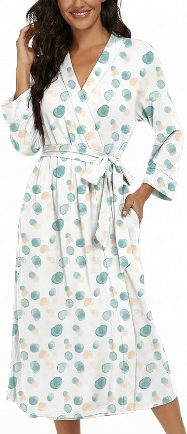 VINTATRE Women Kimono Robes Long Knit Bathrobe Lightweight Soft Knit Sleepwear V-neck Casual Ladies Loungewear