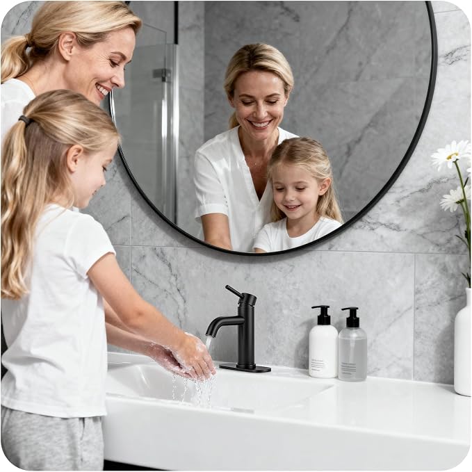 Matte Black Bathroom Faucet Single Handle Bathroom Sink Faucet | with Pop-up Drain & Deck,Supply Hoses,Stainless Steel Bathroom Sink Faucet 1/3 Hole,Water-saving aerator,Fits home,RV
