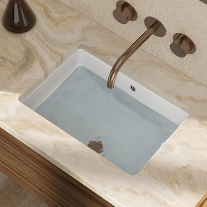 20x14 Inch White Rectangle Undermount Bathroom Sink | Interior Bowl Size 18"W x 12"D, Ceramic, Curved Bottom, Easy to Clean, with Overflow, Ideal for Bathroom, Lavatory