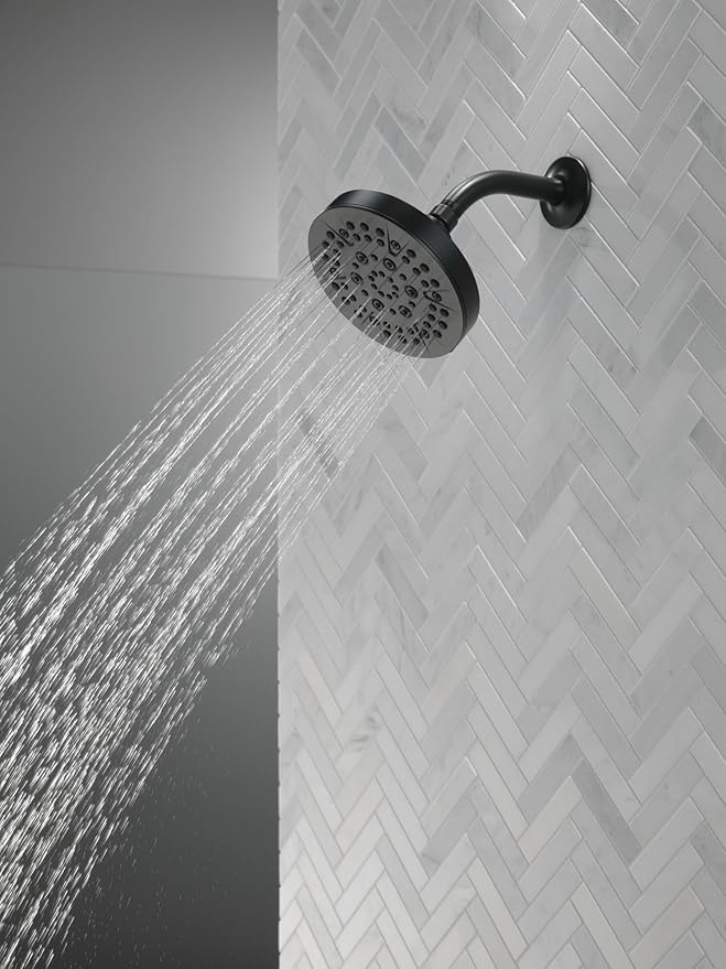 Delta 6-Setting Matte Black Shower Head with High Pressure Spray, 6 Inch Round Shower Head, Showerheads, 1.75 GPM Flow Rate, Matte Black 52535-BL