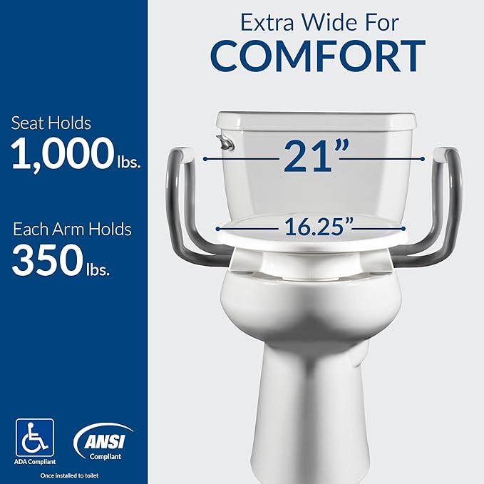 Bemis Assurance 3" Raised Toilet Seat with Handles and Bidet Attachment, Secure Hinges, Clean Shield Guard, Elongated, White
