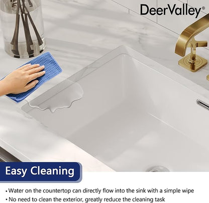 DeerValley 23.9"x15.79" Undermount Bathroom Sink Rectangular Undermount Sink White Ceramic Under Counter Bathroom Sinks with Flat Overflow DV-1U0209