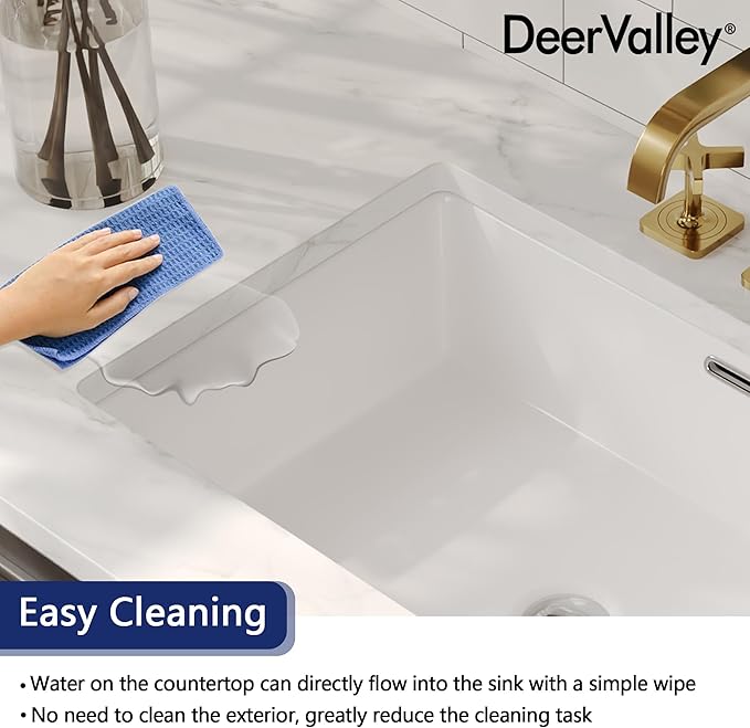 DeerValley 24x16 Inch Rectangular Undermount Bathroom Sink, White Ceramic Under Counter Sink with Flat Overflow, DV-1U0209