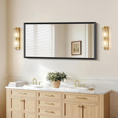 Black Bathroom Mirror 60 x 30 Inch Rectangle Wave Beveled Frame for Wall Bathroom Vanity Mirror for Over Sink, Tempered Glass,for Entryway Hangs, Bathroom Living Room Horizontal or Vertical