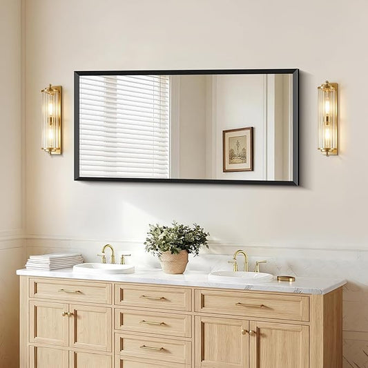 Black Bathroom Mirror 60 x 30 Inch Rectangle Wave Beveled Frame for Wall Bathroom Vanity Mirror for Over Sink, Tempered Glass,for Entryway Hangs, Bathroom Living Room Horizontal or Vertical