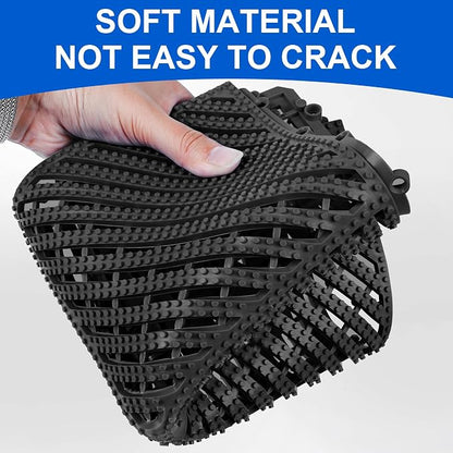 Modular Interlocking Cushion 12 Pack 11.8" x 11.8" Rubber Floor Tiles Non-Slip Splicing Drainage Mats for Deck, Pool, Shower, Patio, Balcony, Bathroom, Kitchen, Yard (2 Rows Dots, Black)