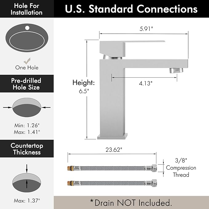 KES Bathroom Faucet Single Handle Modern Bathroom Sink Faucet Single Hole cUPC Certified Stainless Steel Brushed Finish, L3156ALFF12-BS [Fits All States, California Included]
