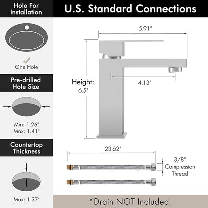 KES Bathroom Faucet Single Handle Modern Bathroom Sink Faucet Single Hole cUPC Certified Stainless Steel Brushed Finish, L3156ALFF12-BS [Fits All States, California Included]