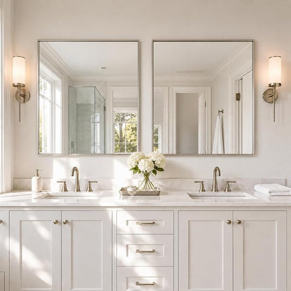36"x36" Brushed Nickel Framed Square Bathroom Vanity Wall Mirror | Accent Wall Mirror, Square Geometric Look, Slim Metal Frame, Living Room or Entryway, Keyhole Mount, Tempered Glass