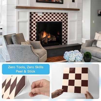 Art3d Grid Peel and Stick Backsplash, 10-Pack, Red Brown and Warm White | 12 x 12 Inch, Enhanced Thickness, Superior Adhesion, Moisture Resistant, Long-Lasting, Minimalist Look, for Kitchen Decor