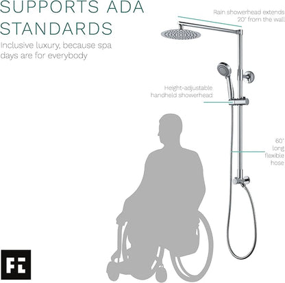 Fennocasa Polaris 3 Retrofit Rain Shower System, 3-Setting Handheld Shower Combo with Slide Bar, 8" Low Profile Shower Head (2.5 GPM Chrome)