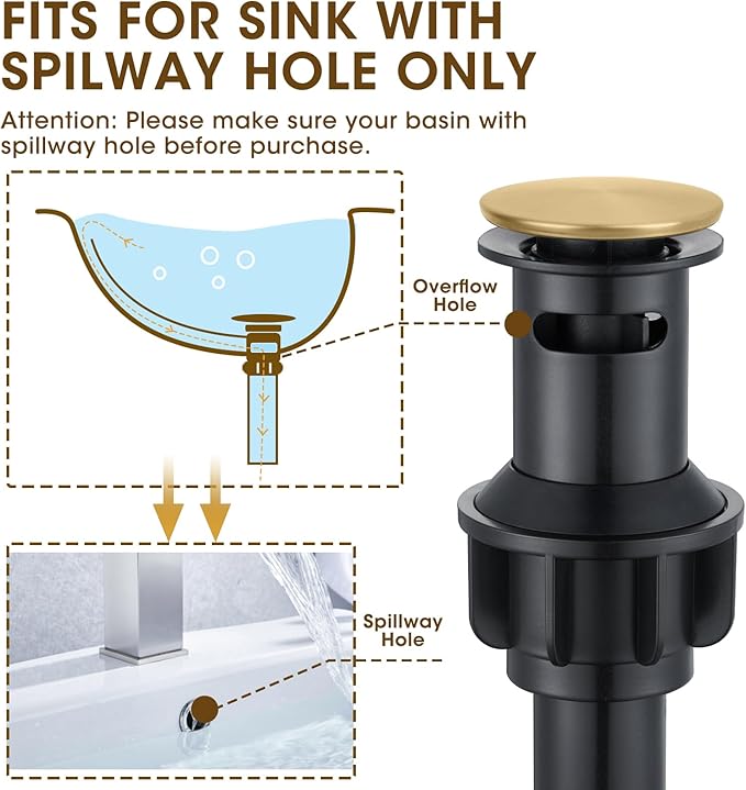 Brushed Gold Bathroom Faucet 8 Inch, Brass Bathroom Faucet, 3 Hole Gold Bathroom Faucet with Pop-Up Drain and 2 Supply Hoses for Vanity, Lavatory, RV Farmhouse (L2304-BG)