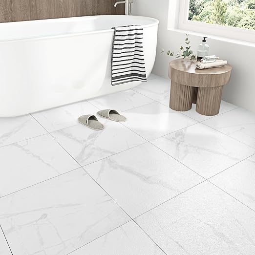 Marble Peel and Stick Floor Tiles for Bathroom Self Adhesive Floor Tiles Peel and Stick Waterproof Vinyl Flooring for Bedroom Kitchen Living Room Camper Marble White 20 PCS 12" x 12"