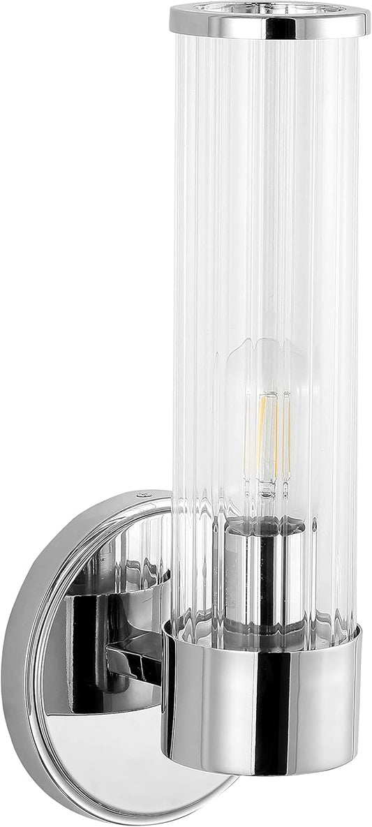 JONATHAN Y 6" Chrome 1-Light Modern Mid-Century LED Vanity Light Sconce for Bathroom, Hallway, Bedroom Wall Mounted Fixture with Striped Clear Glass Shade, LED Bulb Included JYL3537A