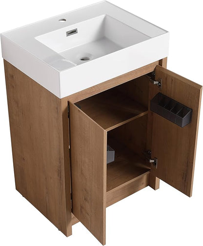 24'' Freestanding Bathroom Vanity, 24 Inch Floor Stand Bathroom Vanity with Sink, Single Resin Sink Cabinet Set, Modern Storage Cabinet, with Soft Closing Door, 03624IMO+24120MMO