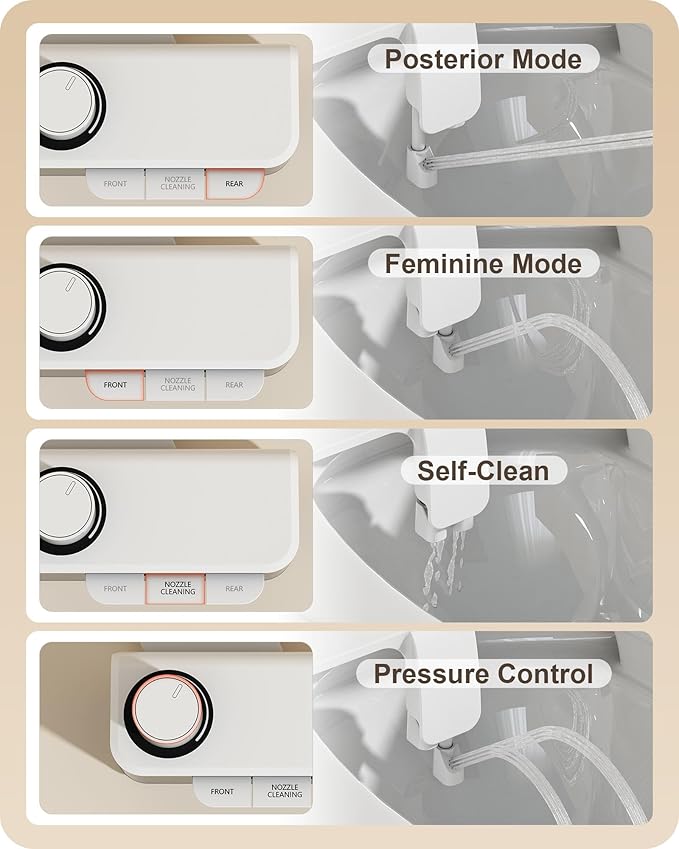 Ultra-Slim Bidet Attachment for Toilet Dual Nozzles Feminine & Rear Wash Bidet Toilet Seat Attachment Non Electric Self Cleaning Adjustable Water Pressure, Rear Wash (KB001)