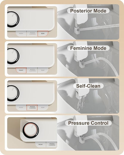 Ultra-Slim Bidet Attachment for Toilet Dual Nozzles Feminine & Rear Wash Bidet Toilet Seat Attachment Non Electric Self Cleaning Adjustable Water Pressure, Rear Wash (KB001)