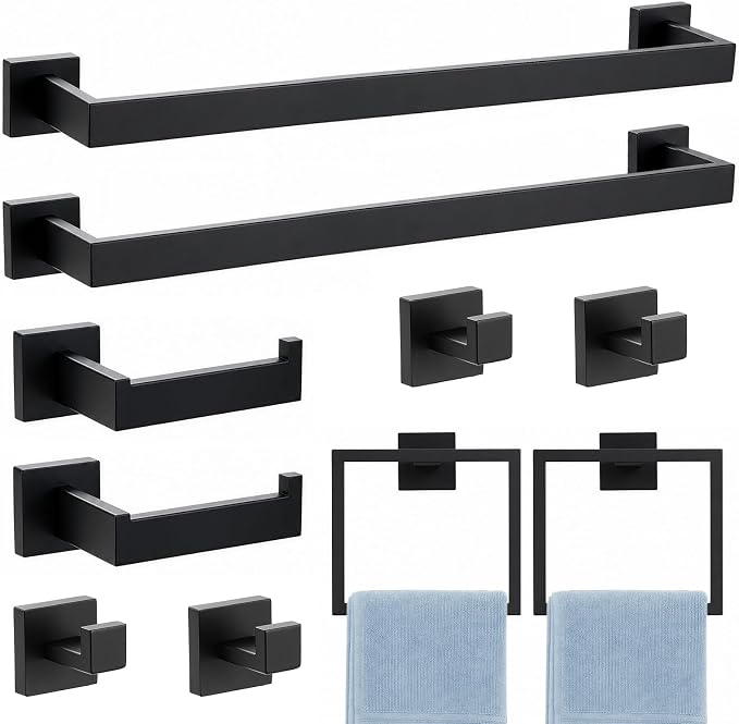 Mattle Black Towel Bar, SUS304 Stainless Steel Bathroom Hardware Set, Towel Racks for Bathroom Wall Mounted 24-Inches