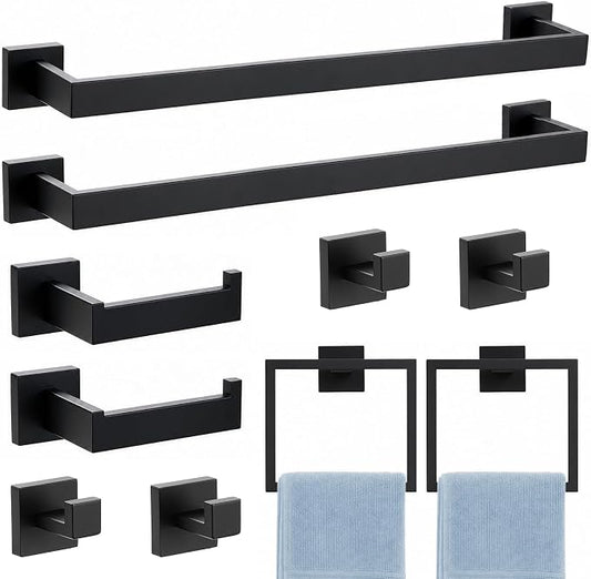 Mattle Black Towel Bar, SUS304 Stainless Steel Bathroom Hardware Set, Towel Racks for Bathroom Wall Mounted 24-Inches