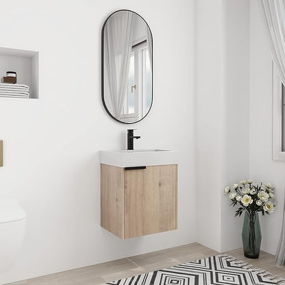 18 Inch Bathroom Vanity with Sink,Wall Mounted Bathroom Vanity Sink Combo with 1 Soft Close Door for Small Space,Modern Floating Bathroom Vanity with Top Basin & Storage Cabinet
