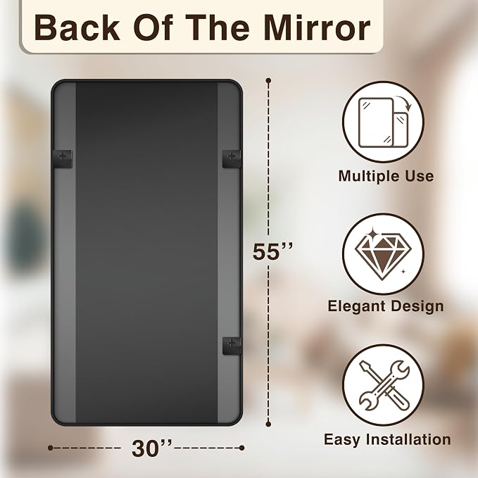 Vanity Bathroom Mirror, 30”x55” Black Bathroom Mirror for Over Sink | HD Tempered Glass, Anti-Rust Frame, Vertical or Horizontal, Wall Mirrors for Bathroom Sink, Living Room, Entryway, Bedroom