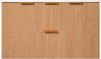 36" Wall Mounted Bathroom Vanity with Ceramic Sink, Modern Floating Bathroom Cabinet with Soft Close Doors & Divided Drawers, MDF Wood Vanity Set for Small Bathroom, Natural Oak