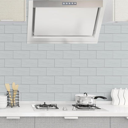 AULIGET 2-Piece Stainless Steel Look Peel and Stick Backsplash Tile, 6" x 12" Silver Aluminum Stick on Tiles for Backsplash Kitchen (Non-Magnetic)