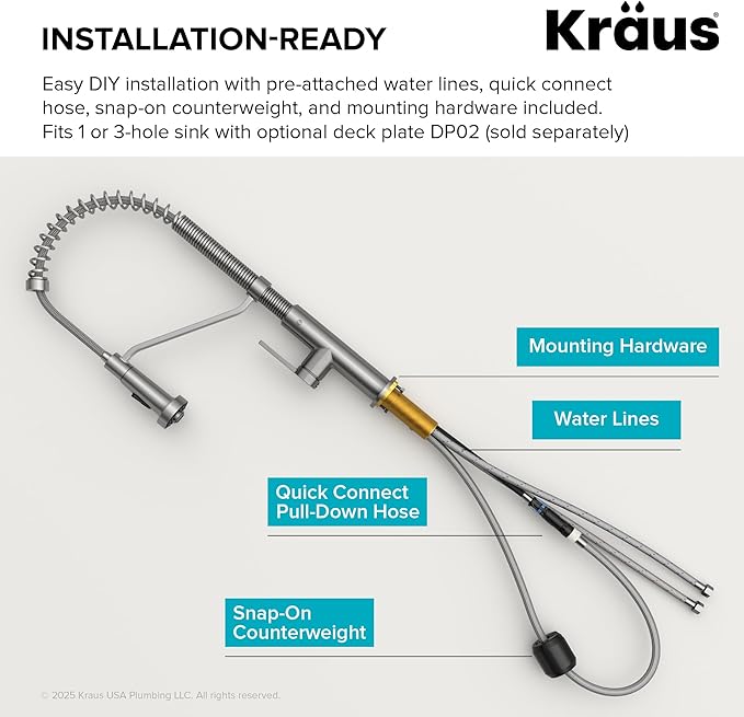 KRAUS Oletto Commercial Style 2-Function Single Handle Pull Down Kitchen Faucet in Matte Black, KPF-2643MB