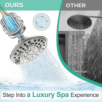 Cobbe 6 Spray High Pressure Filtered Shower Head for Hard Water Combo | Rain Showerhead with 20 Stage Water Softener for Healthier Skin & Hair Remove Chlorine and Harmful Substances, Brushed Nickel