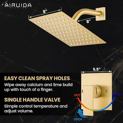 Airuida Shower Faucet Set,8 Inch Shower Valve Kit,Brushed Gold | Male Threads,Rough-in Valve Shower Trim Kit,Single Handle Control Shower Set