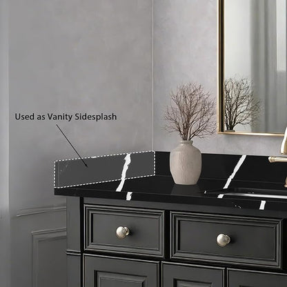 21 in. W x 4 in. H Sidesplash in Black Marquina, Quartz Side Splash for Bathroom Vanity Sink Top, 21 Inch Universal Bathroom Vanity Sidesplashes