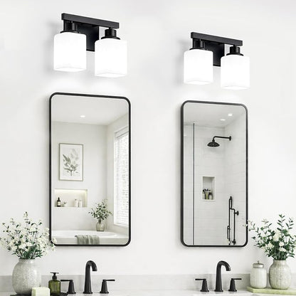 2 Light Bathroom Vanity Light,Matte Black Vanity Lights with Clear Glass,Bathroom Lighting Fixtures Over Mirror,Wall Light Fixtures for Living Room,Bedroom,Hallway(E26 Base)